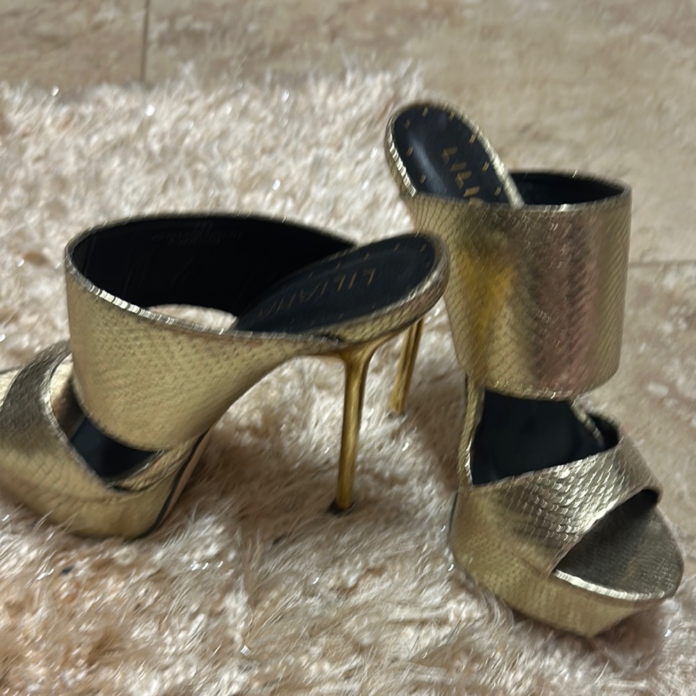 Liliana Gold Heels with Stiletto and Open Toe